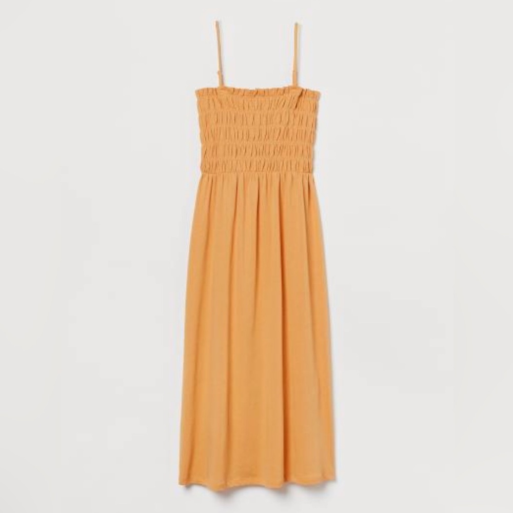 Smocked cotton yellow midi dress NWT small
